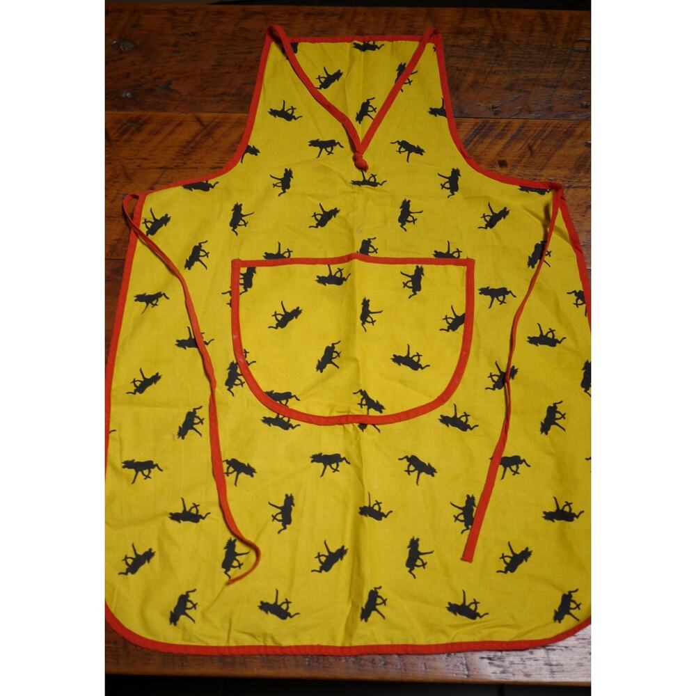 Vintage MOOSE Pattern Yellow Orange Black Cooking Baking Chefs BBQ Apron